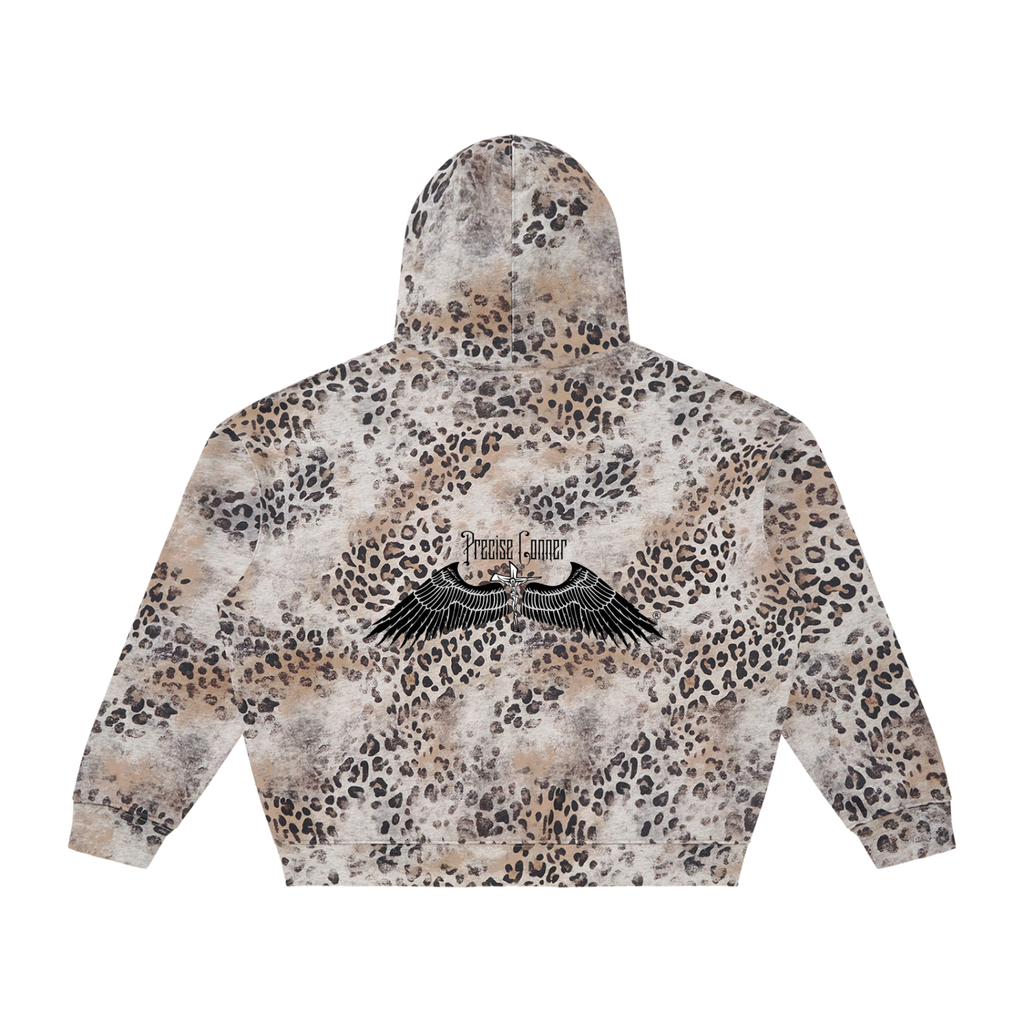 Unisex Vintage Wash Leopard Full Zip Hoodie